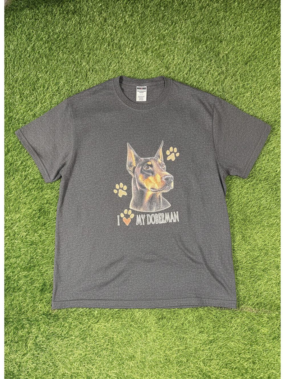 Vintage Dog Graphic Heavyweight T-Shirt Charcoal Gray Cotton Polyester Mens L